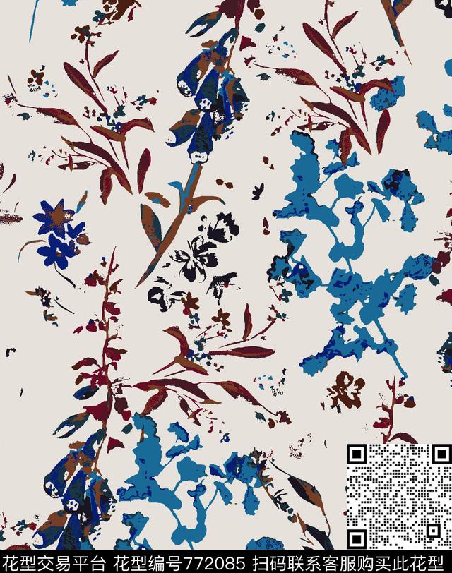 手绘小花枝传统印花华亿平台下载（图片编号: 772085） - 瓦栏（Walan）