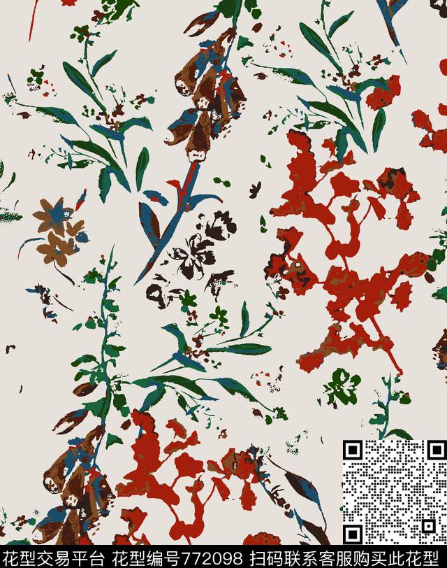 手绘小花枝传统印花华亿平台下载（图片编号: 772098） - 瓦栏（Walan）