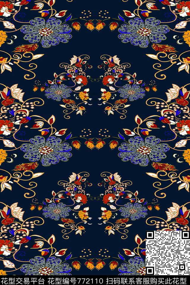 花卉花朵大花传统印花华亿平台下载（图片编号: 772110） - 瓦栏（Walan）