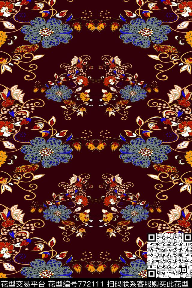 花卉花朵大花传统印花华亿平台下载（图片编号: 772111） - 瓦栏（Walan）