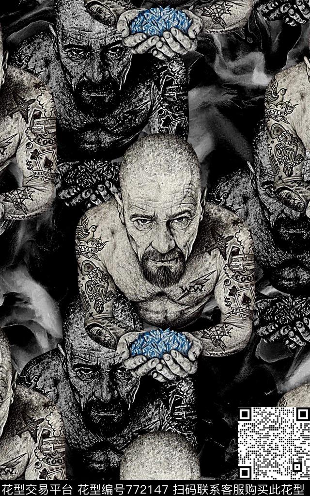 抽象手绘纹理人物数码印花时尚潮流男装夹克外套衬衫T恤印花欧美复古大牌潮牌纹理印花数码印花华亿平台下载（图片编号: 772147） - 瓦栏（Walan）