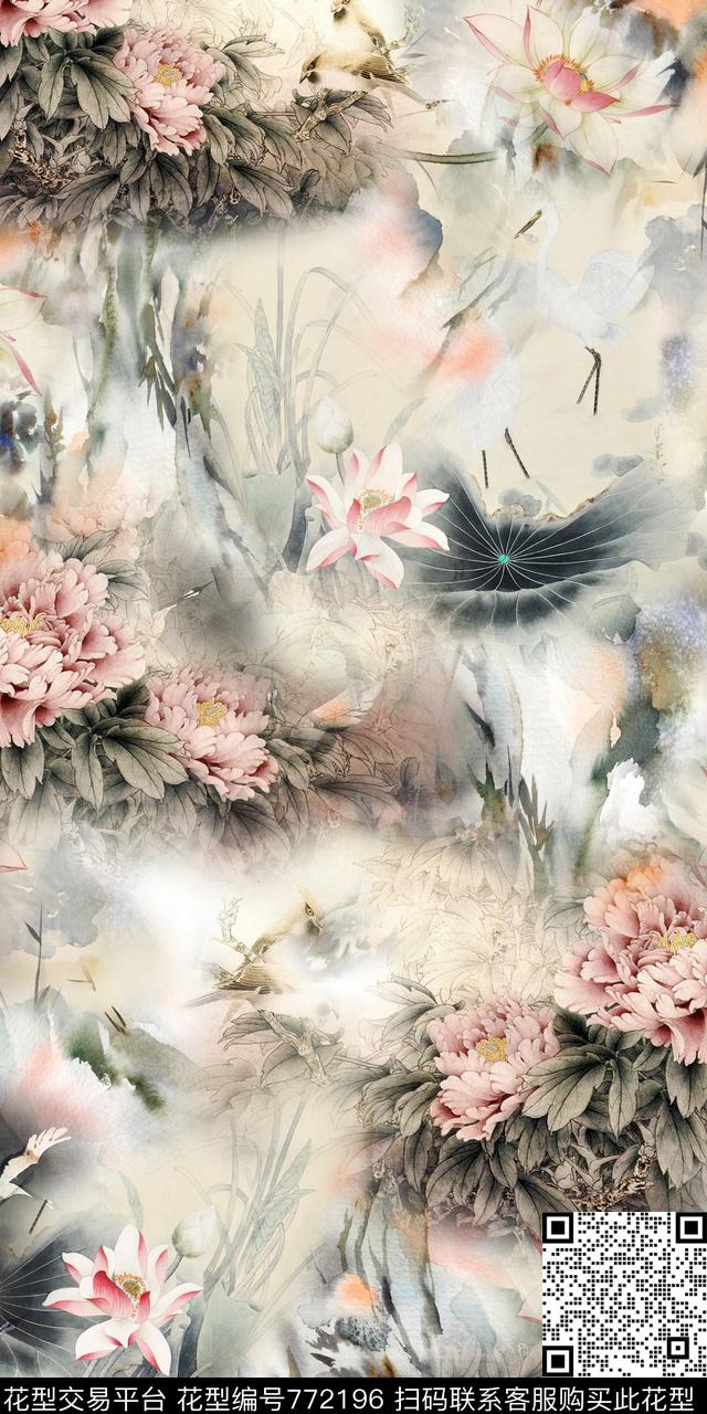 羽毛国画中国风数码印花华亿平台下载（图片编号: 772196） - 瓦栏（Walan）