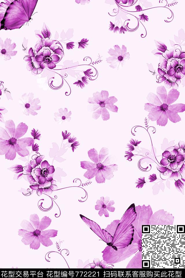 小碎花花卉蝴蝶数码印花华亿平台下载（图片编号: 772221） - 瓦栏（Walan）