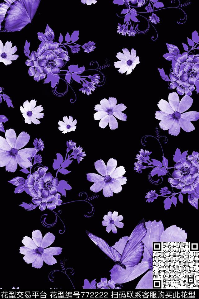 小碎花花卉蝴蝶数码印花华亿平台下载（图片编号: 772222） - 瓦栏（Walan）