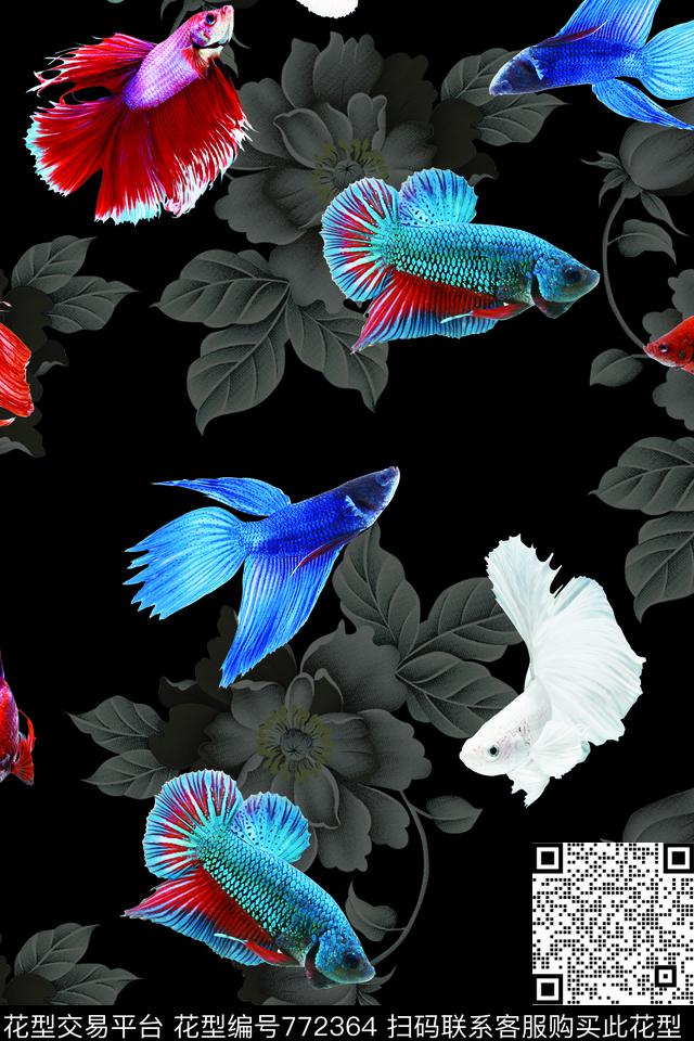 潮流图案鱼女装印花数码印花华亿平台下载（图片编号: 772364） - 瓦栏（Walan）