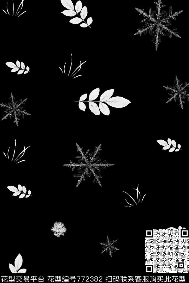 雪花风景叶子数码印花华亿平台下载（图片编号: 772382） - 瓦栏（Walan）