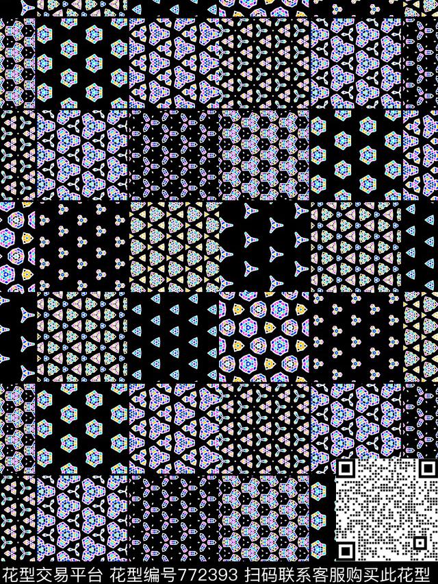 格子黑底女装传统印花华亿平台下载（图片编号: 772393） - 瓦栏（Walan）