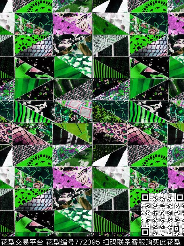 花朵几何格子数码印花华亿平台下载（图片编号: 772395） - 瓦栏（Walan）
