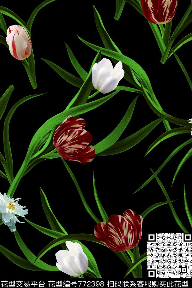 潮流图案郁金香数码印花数码印花华亿平台下载（图片编号: 772398） - 瓦栏（Walan）
