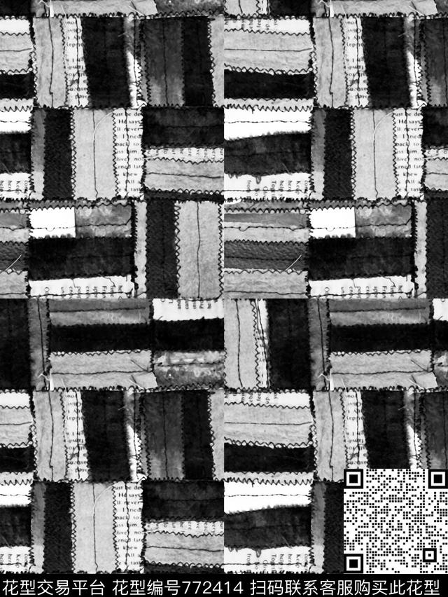 黑底女装黑白花数码印花华亿平台下载（图片编号: 772414） - 瓦栏（Walan）