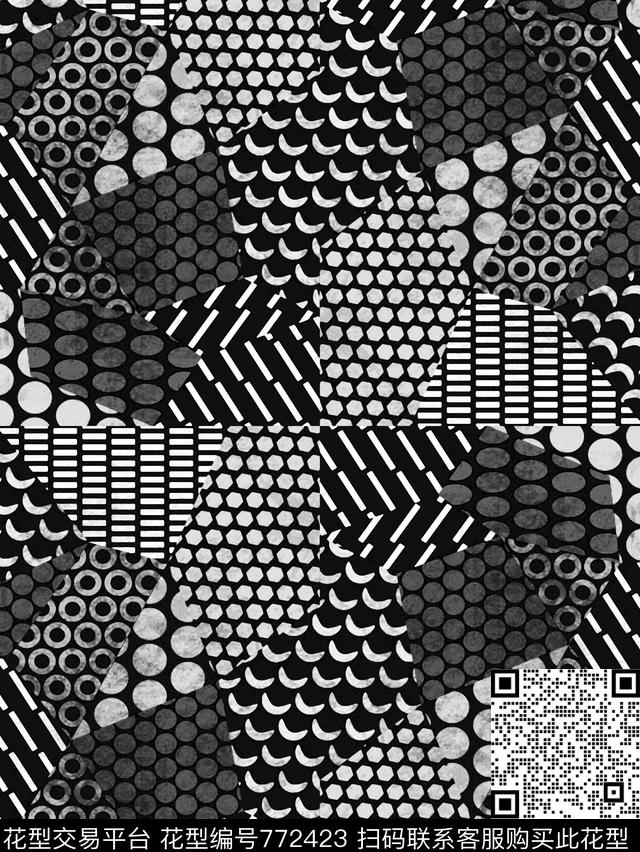 女装黑白花条纹传统印花华亿平台下载（图片编号: 772423） - 瓦栏（Walan）
