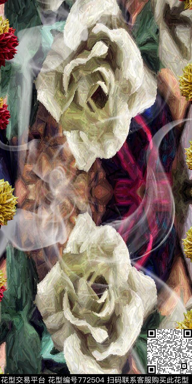 花卉花朵烟雾数码印花华亿平台下载（图片编号: 772504） - 瓦栏（Walan）