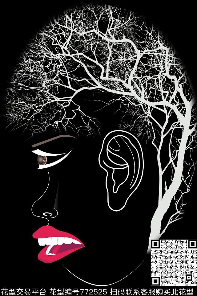 男装黑底树枝数码印花华亿平台下载（图片编号: 772525） - 瓦栏（Walan）