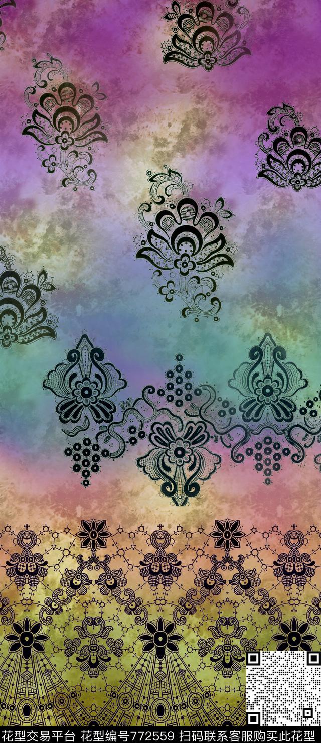 民族风蕾丝单边定位数码印花华亿平台下载（图片编号: 772559） - 瓦栏（Walan）