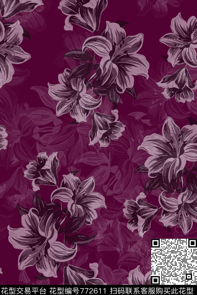 欧美休闲花卉数码印花华亿平台下载（图片编号: 772611） - 瓦栏（Walan）