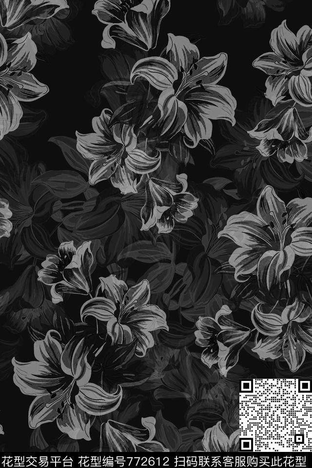 欧美休闲花卉数码印花华亿平台下载（图片编号: 772612） - 瓦栏（Walan）