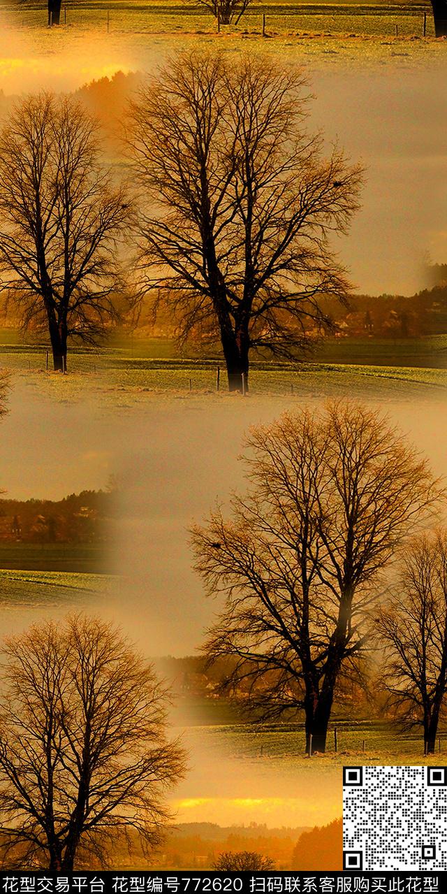 田野树木秋数码印花华亿平台下载（图片编号: 772620） - 瓦栏（Walan）