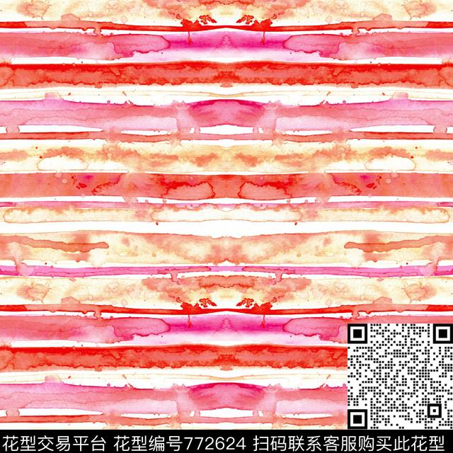 水彩色条纹横条数码印花华亿平台下载（图片编号: 772624） - 瓦栏（Walan）