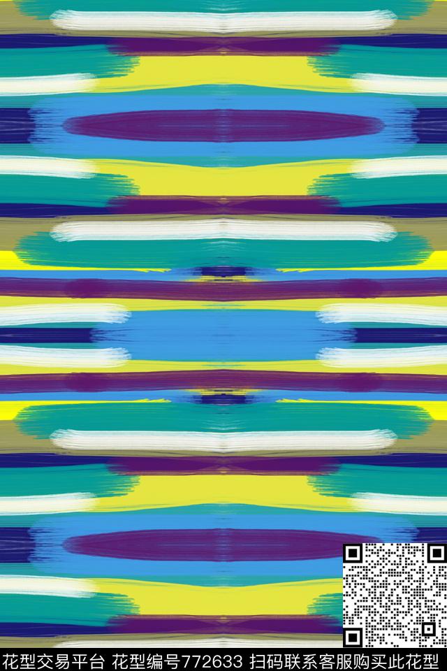 水彩色条纹横条数码印花华亿平台下载（图片编号: 772633） - 瓦栏（Walan）
