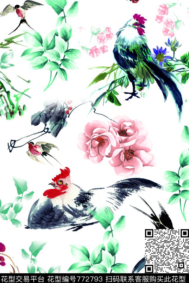 潮流图案公鸡数码印花数码印花华亿平台下载（图片编号: 772793） - 瓦栏（Walan）