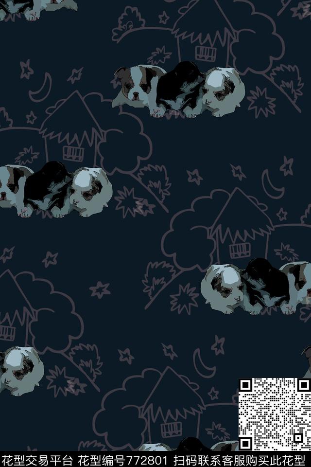 可爱小狗家园传统印花华亿平台下载（图片编号: 772801） - 瓦栏（Walan）