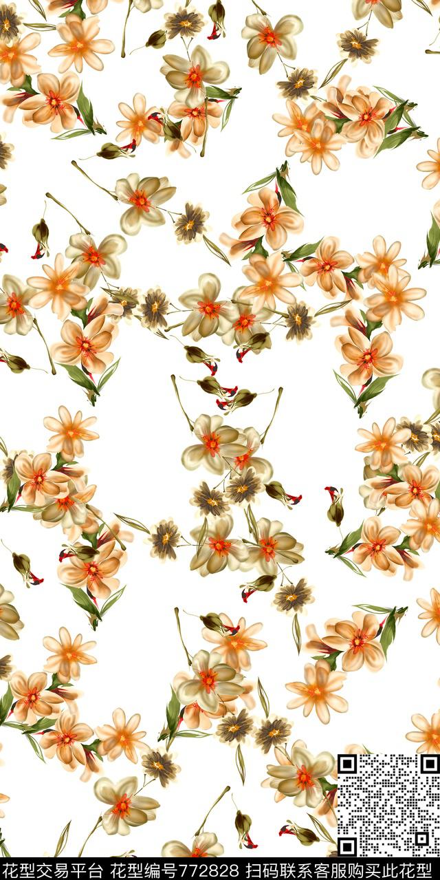 数码花卉类满版花乱花数码印花华亿平台下载（图片编号: 772828） - 瓦栏（Walan）