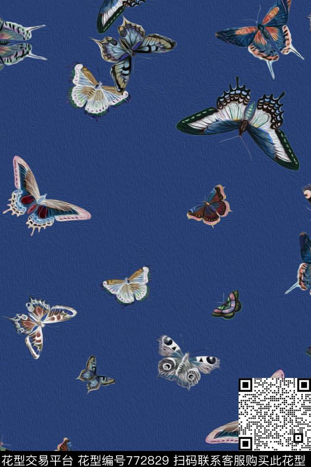 抽象小清新蝴蝶数码印花华亿平台下载（图片编号: 772829） - 瓦栏（Walan）