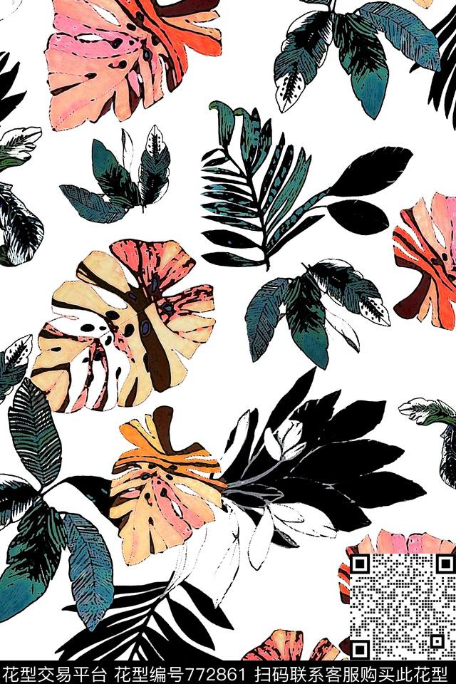 大花花卉手绘传统印花华亿平台下载（图片编号: 772861） - 瓦栏（Walan）