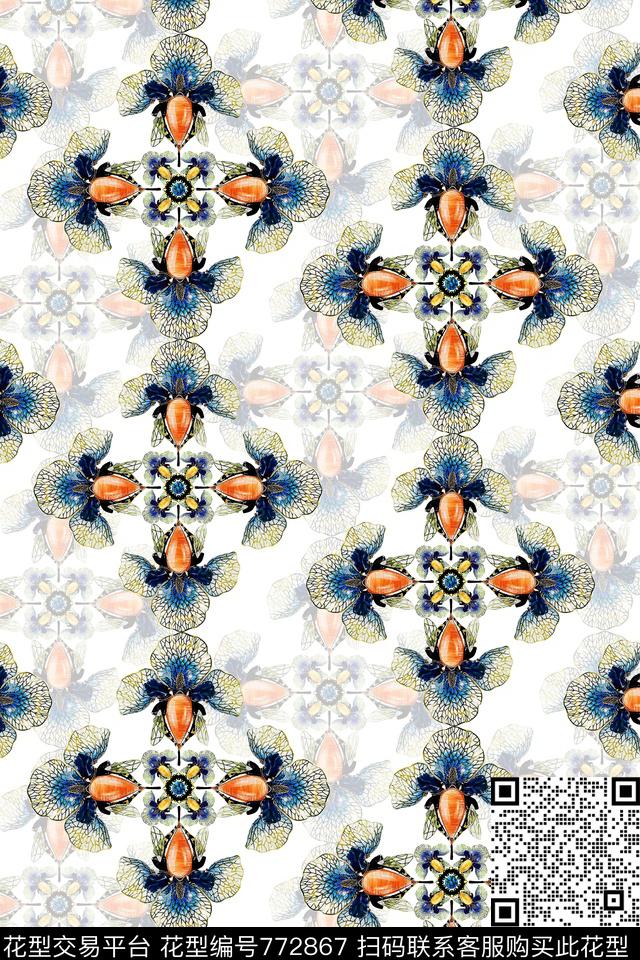 抽象花卉民族风数码印花华亿平台下载（图片编号: 772867） - 瓦栏（Walan）
