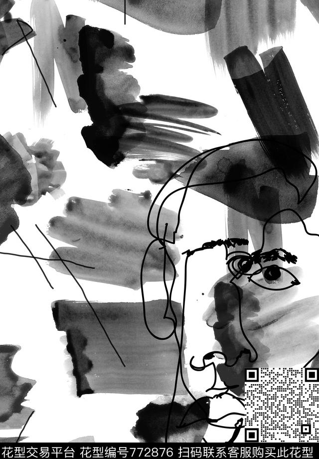 潮牌抽象水彩数码印花华亿平台下载（图片编号: 772876） - 瓦栏（Walan）
