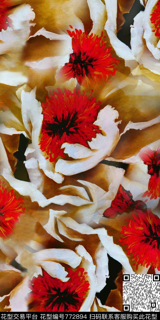 散花花朵大花数码印花华亿平台下载（图片编号: 772894） - 瓦栏（Walan）