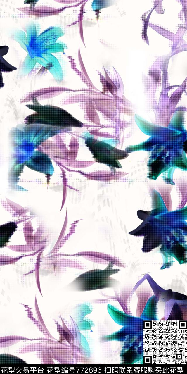 大花散花花卉数码印花华亿平台下载（图片编号: 772896） - 瓦栏（Walan）