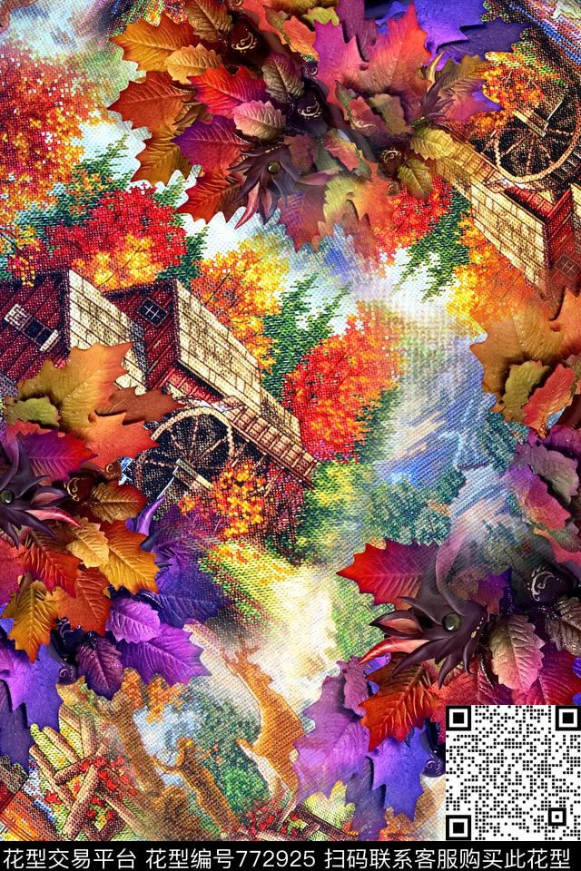 抽象油画叶子数码印花华亿平台下载（图片编号: 772925） - 瓦栏（Walan）