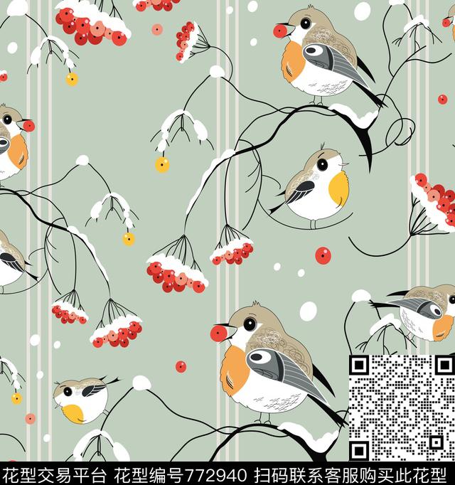 装饰、鸟、果子传统印花华亿平台下载（图片编号: 772940） - 瓦栏（Walan）