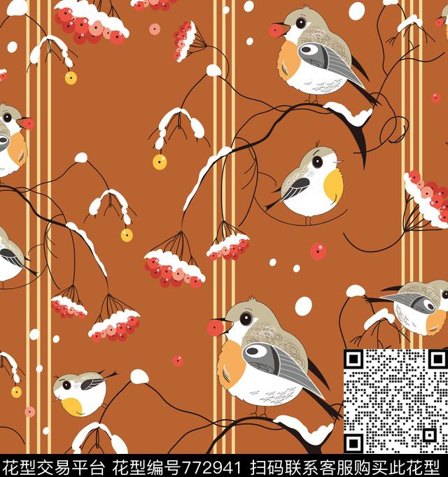 装饰、鸟、果子传统印花华亿平台下载（图片编号: 772941） - 瓦栏（Walan）