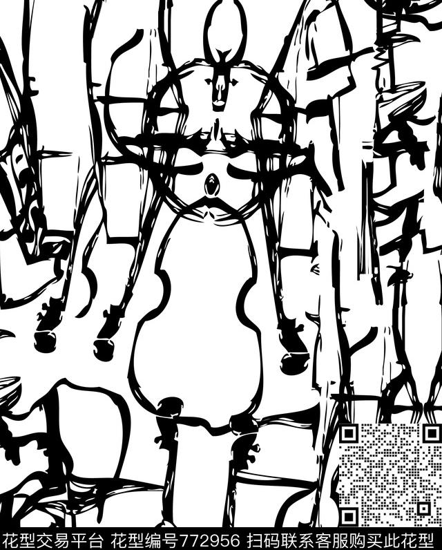 潮牌乐器抽象数码印花华亿平台下载（图片编号: 772956） - 瓦栏（Walan）