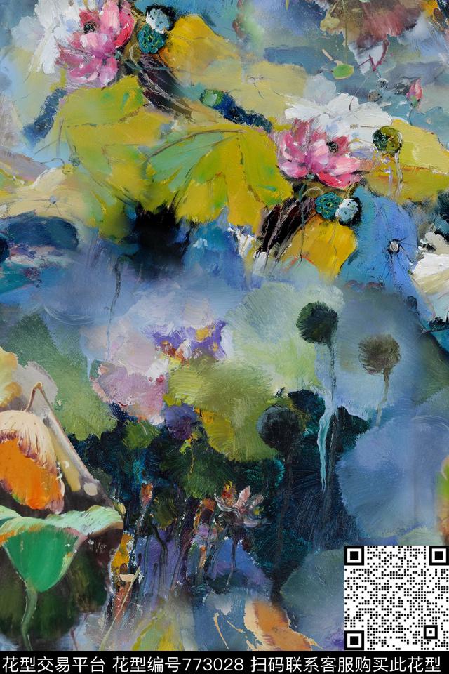 油画中国风花卉数码印花华亿平台下载（图片编号: 773028） - 瓦栏（Walan）