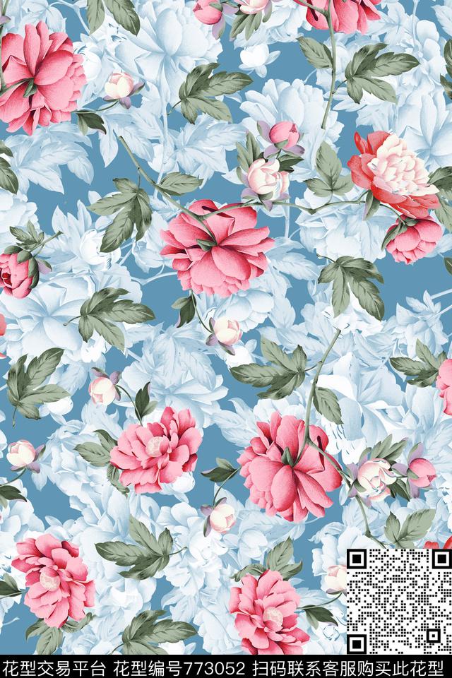 牡丹花卉富贵牡丹数码印花华亿平台下载（图片编号: 773052） - 瓦栏（Walan）