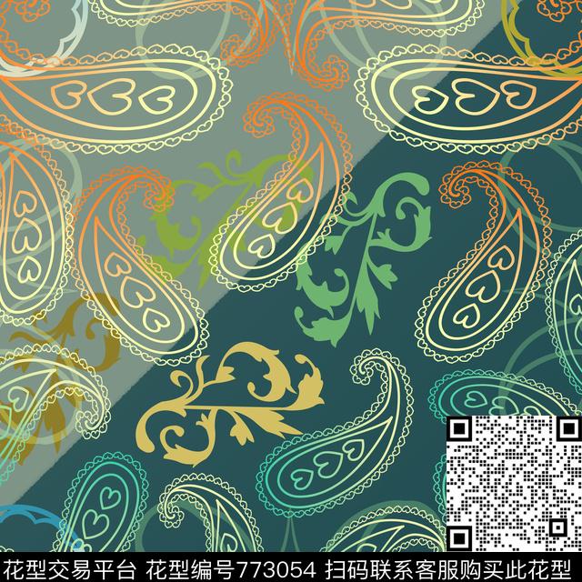 民族风图案丝巾围巾秀场佩斯利图案数码印花华亿平台下载（图片编号: 773054） - 瓦栏（Walan）