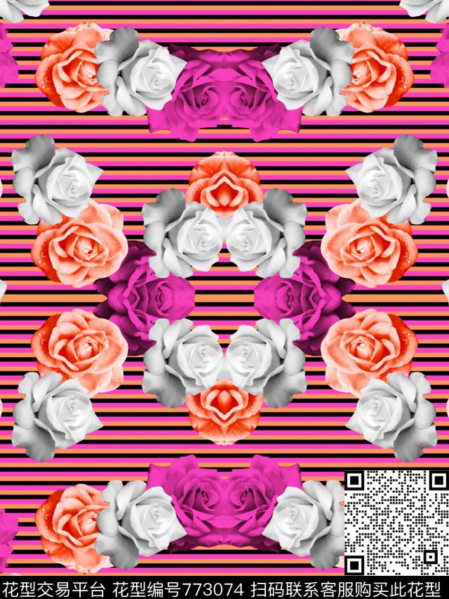 条纹横条女装数码印花华亿平台下载（图片编号: 773074） - 瓦栏（Walan）