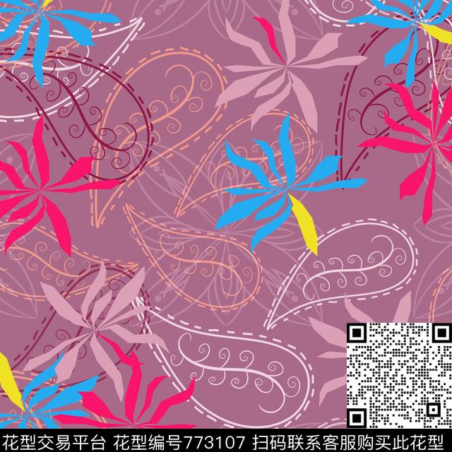 丝巾围巾秀场民族风图案火腿花数码印花华亿平台下载（图片编号: 773107） - 瓦栏（Walan）