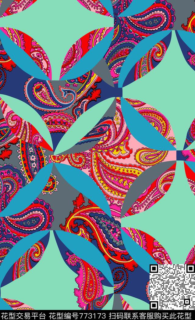 火腿花解构几何传统印花华亿平台下载（图片编号: 773173） - 瓦栏（Walan）