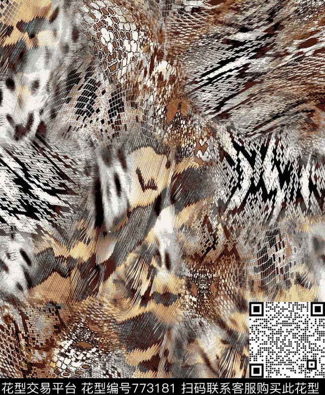 豹纹蛇纹动物纹数码印花华亿平台下载（图片编号: 773181） - 瓦栏（Walan）