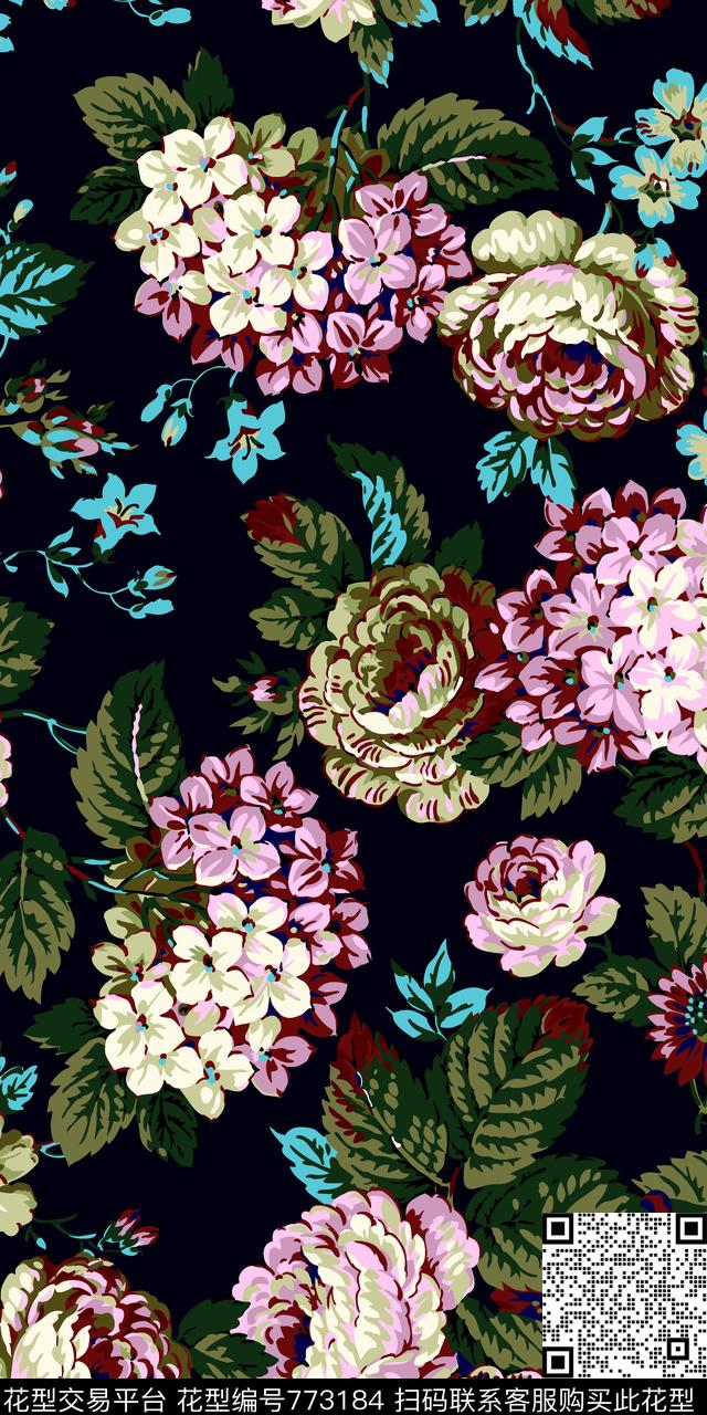 小碎花牡丹花朵传统印花华亿平台下载（图片编号: 773184） - 瓦栏（Walan）