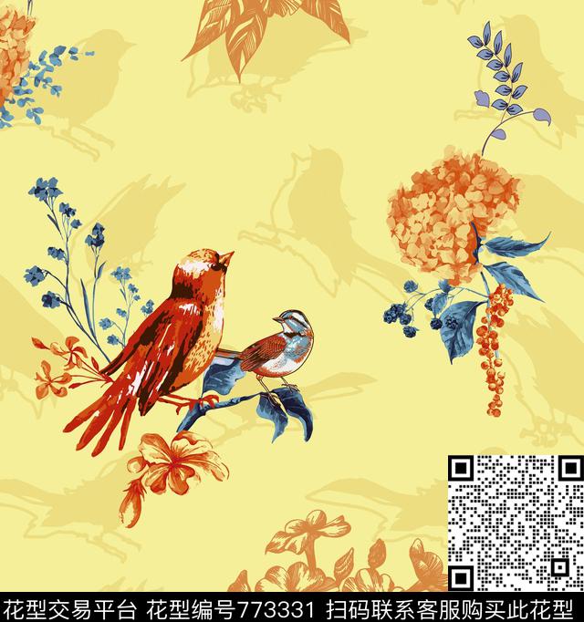 花鸟、装饰、绣球花传统印花华亿平台下载（图片编号: 773331） - 瓦栏（Walan）