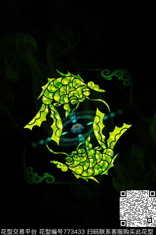 花卉鱼光传统印花华亿平台下载（图片编号: 773433） - 瓦栏（Walan）