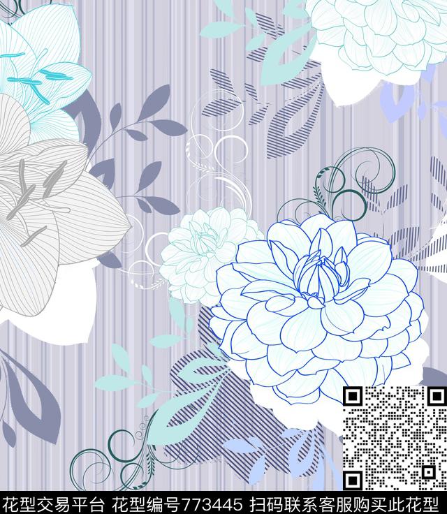 装饰、现代花卉传统印花华亿平台下载（图片编号: 773445） - 瓦栏（Walan）
