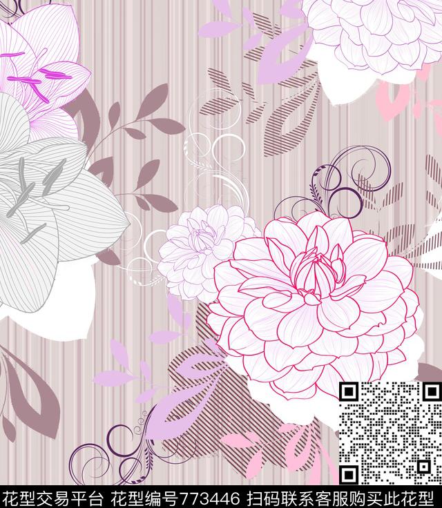 装饰、现代花卉传统印花华亿平台下载（图片编号: 773446） - 瓦栏（Walan）