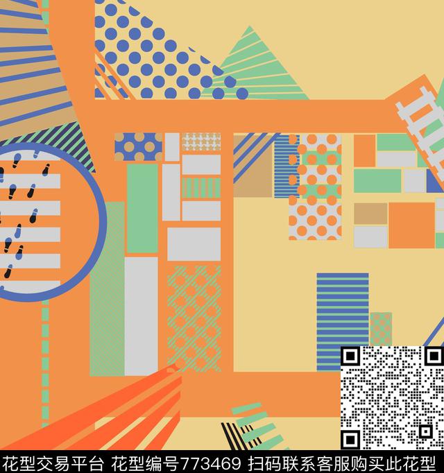 几何形装饰、现代传统印花华亿平台下载（图片编号: 773469） - 瓦栏（Walan）