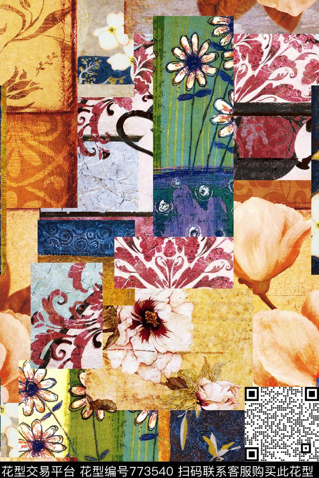 时尚潮流抽象数码印花华亿平台下载（图片编号: 773540） - 瓦栏（Walan）